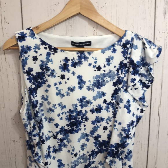 🌻NWT American Living Blue Floral One Sleeve Dress - Picture 4 of 16